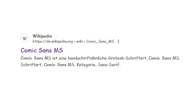 Comic Sans Google Screenshot - Verweis zu Wikipedia